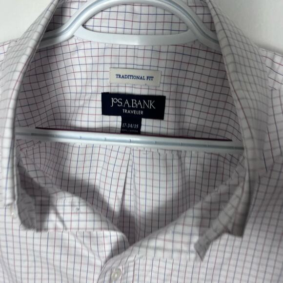 Jos. A. Bank Men's Red White Blue Check Plaid Traveler Traditional Fit Shirt 17 - Picture 4 of 6